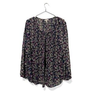 Joie Pink/Blue Suzette Starry Night Freesia Silk Long Sleeve Blouse Size Medium
